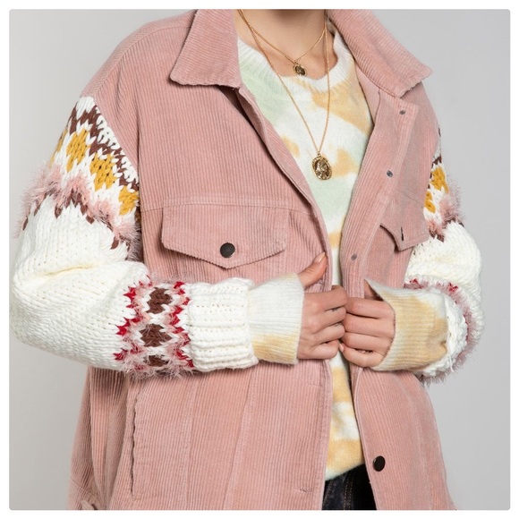 POL Winter Corduroy & Knitted Sleeve Jacket - Picture 2 of 16